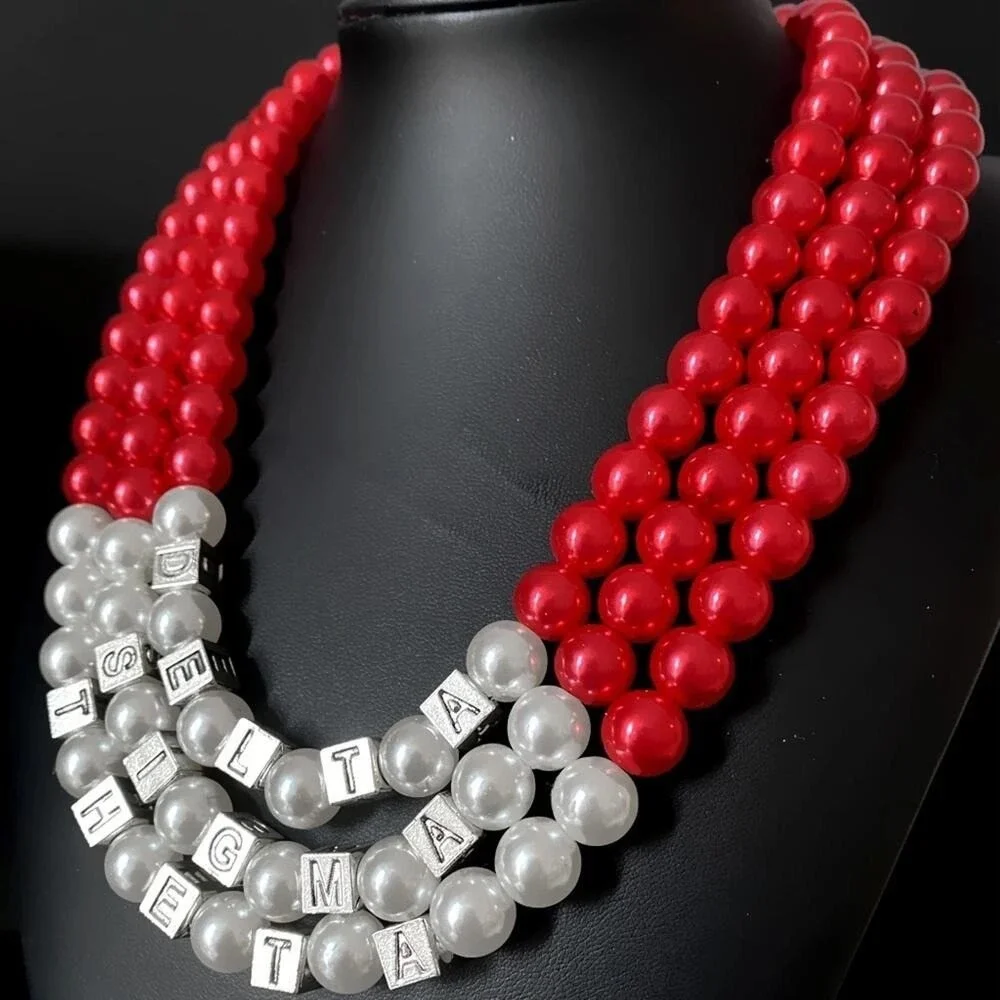 Delta Sigma Theta Necklace Red‎ & White Pearls